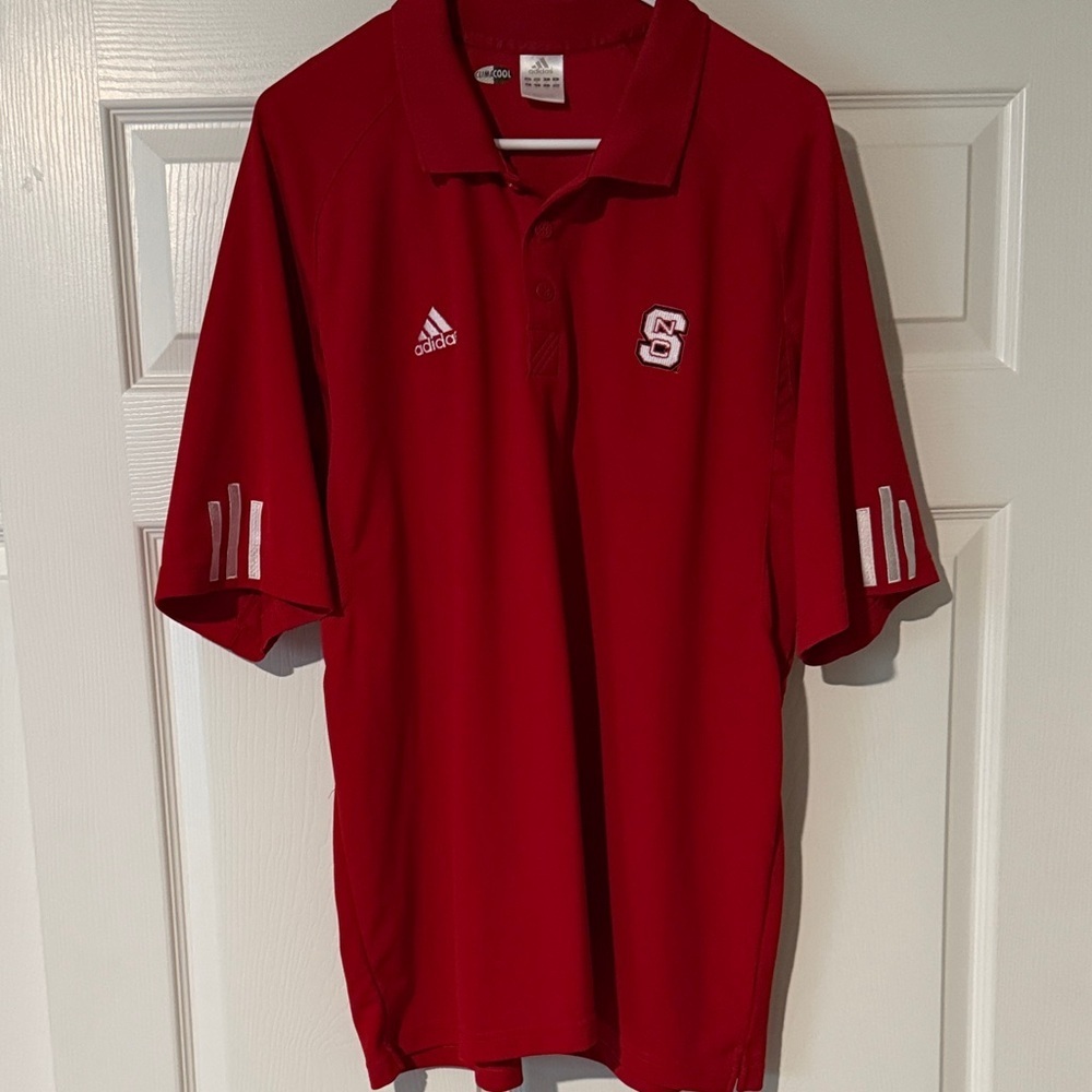 Adidas NC State Wolfpack 3-Stripe Red Men's Polo Shirt - Picture 1 of 7